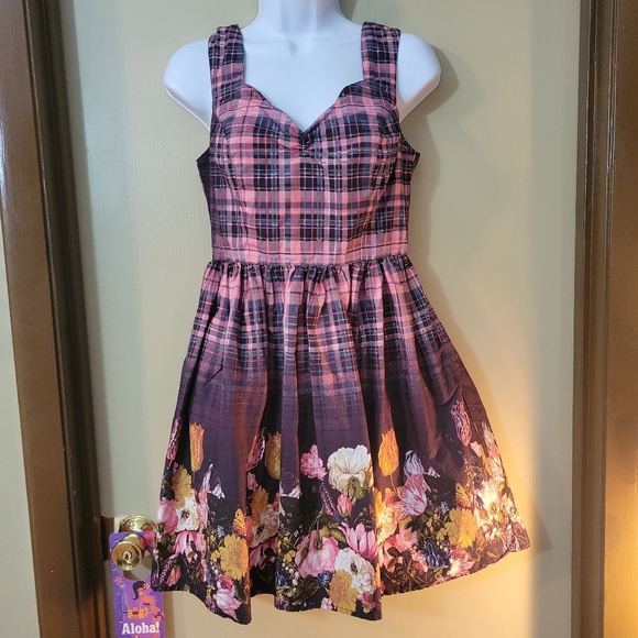Hell Bunny Dresses & Skirts - Hell Bunny Plaid & Floral vintage style dress S/XS